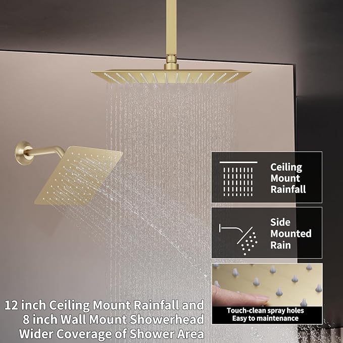 Thermostatic Shower System Brushed Gold Shower Faucet Set, Four Modes Shower - Image 2