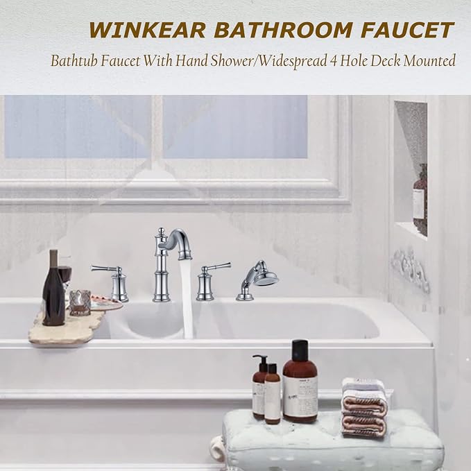 Roman Bathtub Faucet Set With Hand Shower 4 Hole Deck Mount Tub Filler With - Image 2