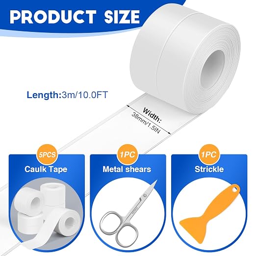 ESRICH White Caulk Tape, 5 Rolls Caulk Tape Waterproof Self Adhesive, Toilet - Image 2
