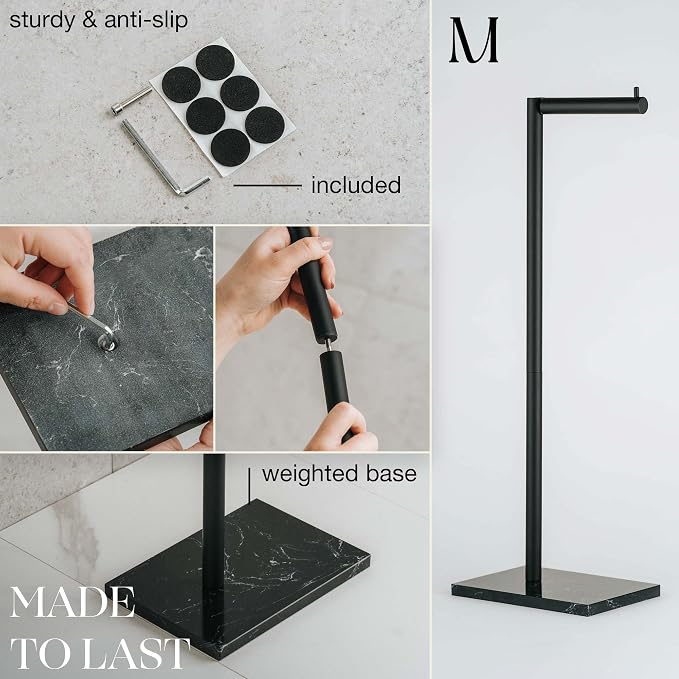MARMOLUX ACC Free Standing Matte Black Toilet Paper Holder Stand Black Marble - Image 4