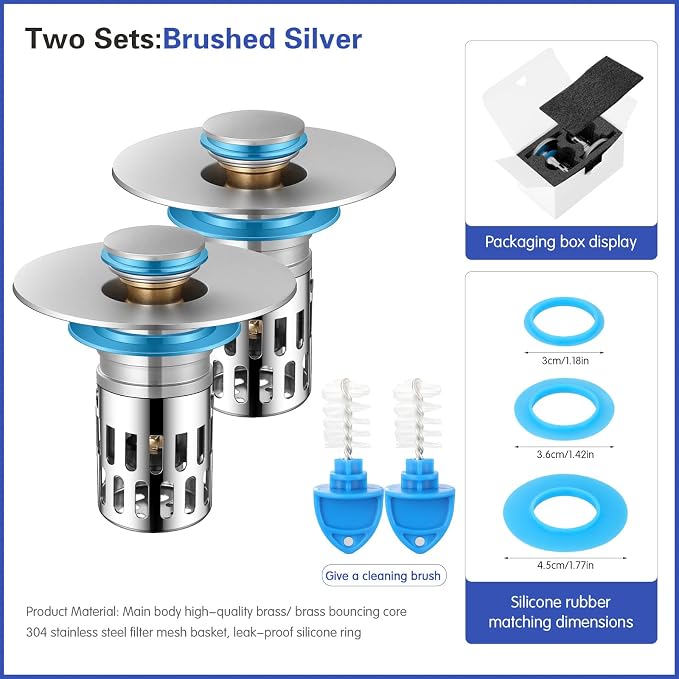 Universal Bathroom Sink Stopper, Pop Up Sink Drain Strainer Plug - Image 2