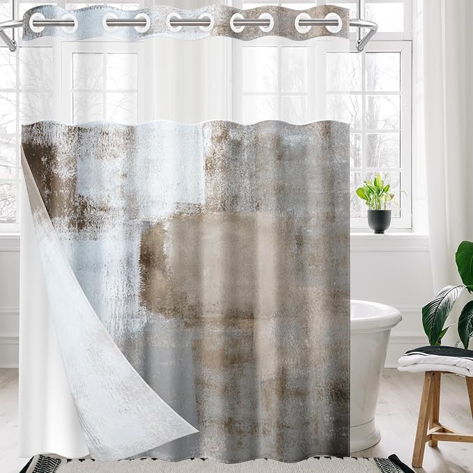 No Hook Grey Brown Painting Shower Curtain - Image 6