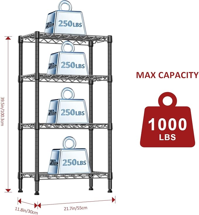 IZEUK 4 Tier Steel Storage Shelves, Heavy Duty Metal Shelf Wire Shelving Rack - Image 3