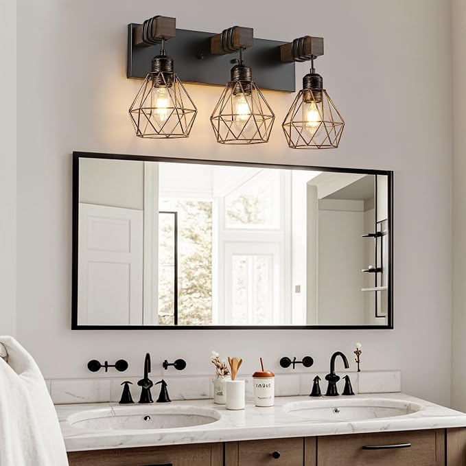Farmhouse Bathroom Light Fixtures, 3-Light Bathroom Lighting Fixtures Over - Image 2