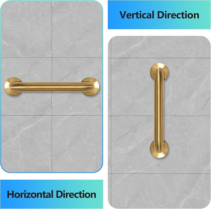 Shower Grab Bar, 2 Pack 12 Inch Gold Bathroom Safety Bar, 1.25" Diameter 304 - Image 4