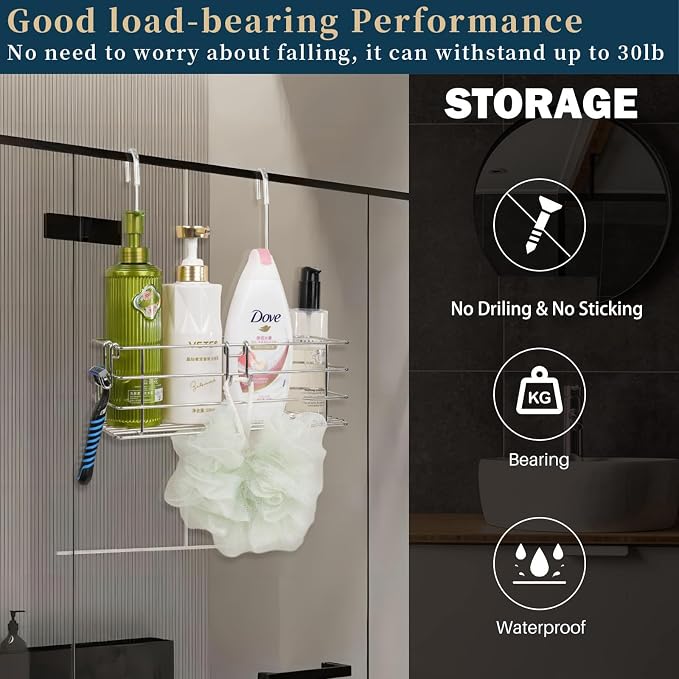 2pcs Single-Layer Hanging Shower Caddy, Rustproof Shelves Rack - Image 2