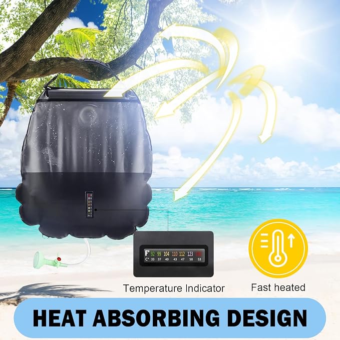 Solar Shower Bag | 5 Gal/20L Solar Heating Camping Shower Bag | Removable Hose - Image 2