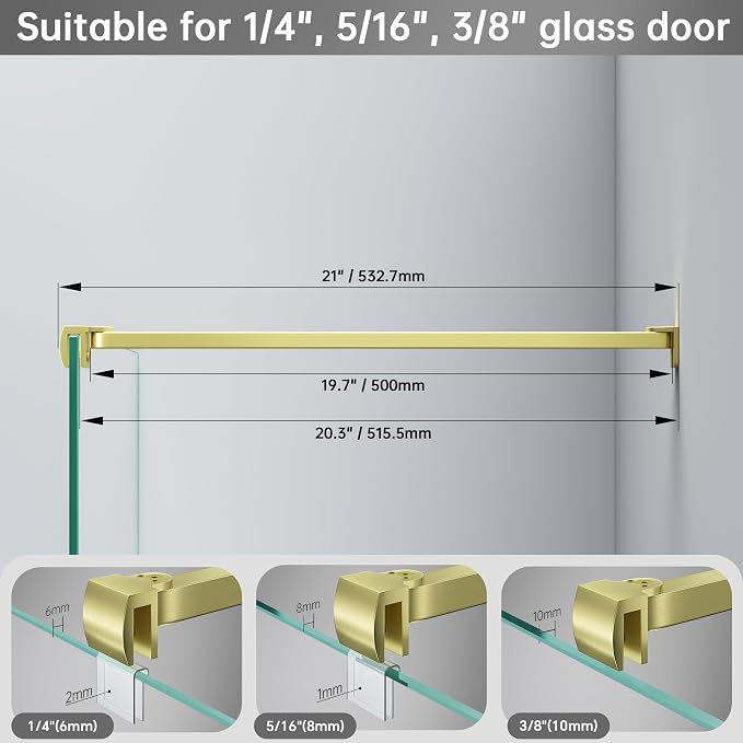 Frameless Shower Door Support Bar, Stainless Steel Wall-to-Glass Support Arm to - Image 5