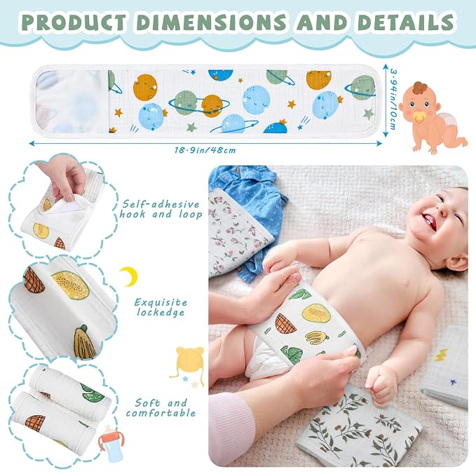 Vabean 8 Pcs Baby Infant Umbilical Cord Comfort Adjustable Cotton Belly Band - Image 2