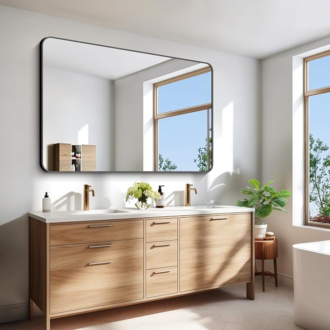 55x36 inch Bathroom Mirror, Wall Mounted Bathroom Frame Vanity Mirror - Image 2