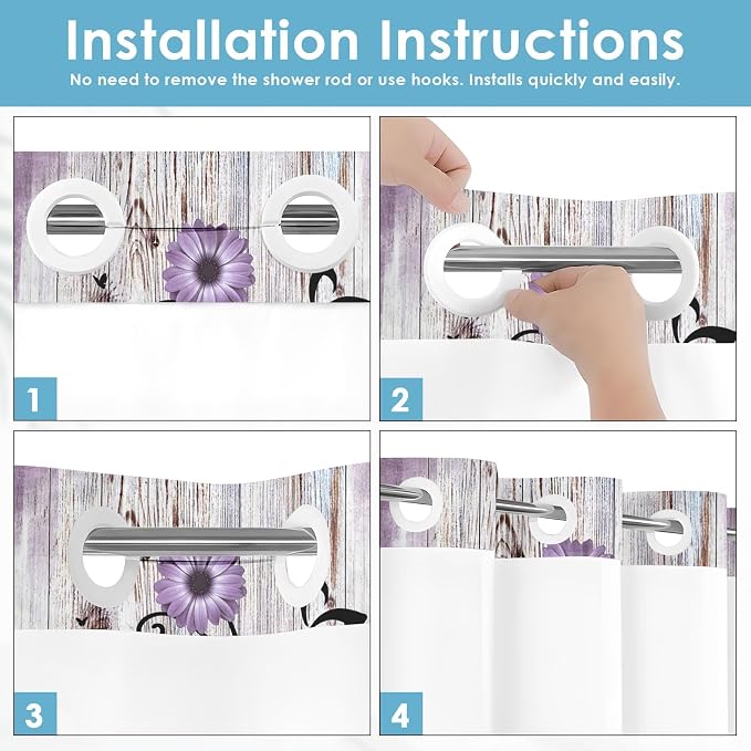 No Hook Purple Flower Shower Curtain - Image 5