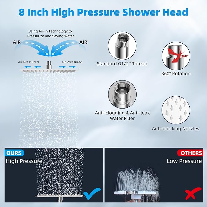 Hibbent All Metal Rain Shower Head, Solid Brass Adjustable Shower Arm Extender - Image 2