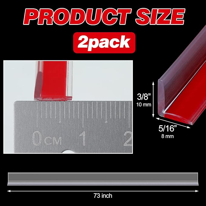 2 Pcs 3/8'' x 73'' Long Clear Vinyl L-Type Seal Strip - Image 2