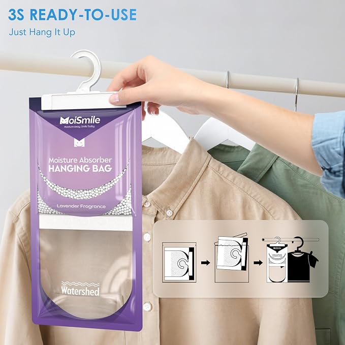 Moisture Absorbers 30 Pack Lavender Fragrance, Hanging Closet Dehumidifier Bags - Image 7