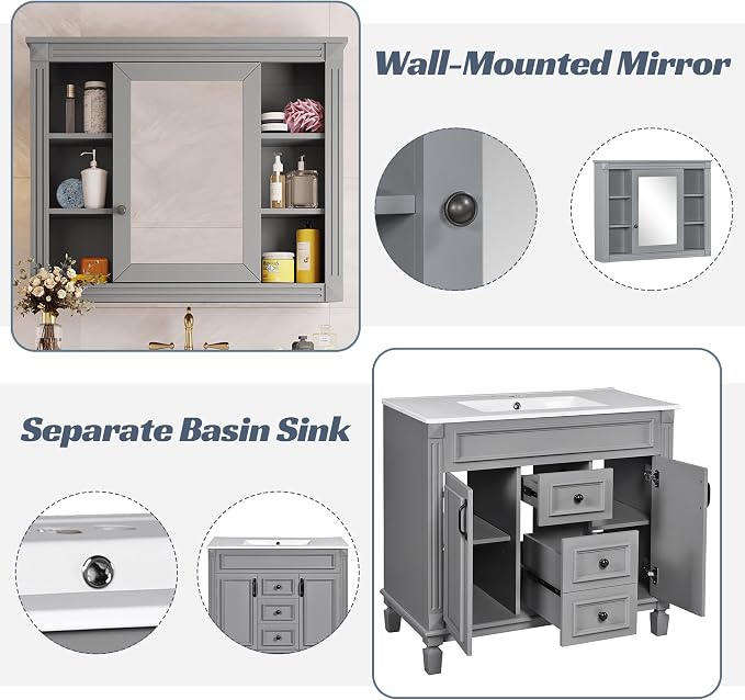 Merax 36" Bathroom Vanity with Sink, 36 inch Bathroom Vanity Storage Cabinet - Image 5