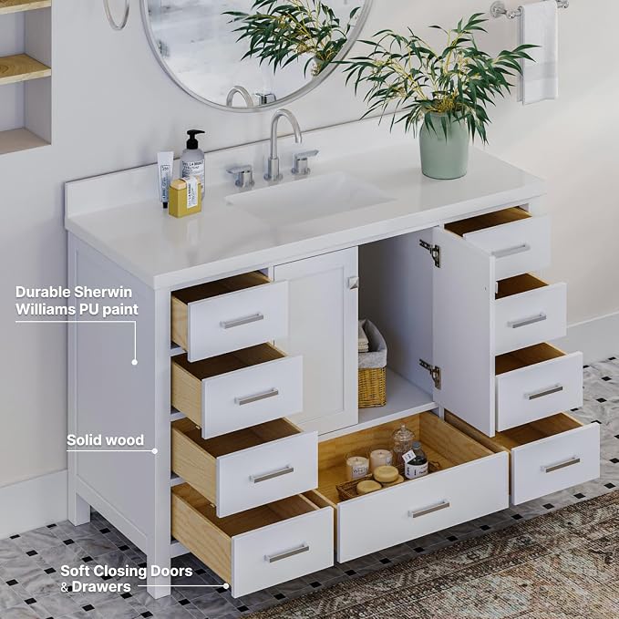 ARIEL Cambridge 55" White Bathroom Vanity - Image 3