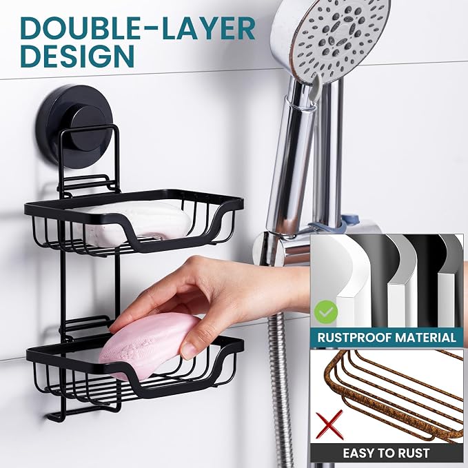 TAILI Double Layer Soap Dish Holder, Bar Soap Tray Suction Cup - Image 8