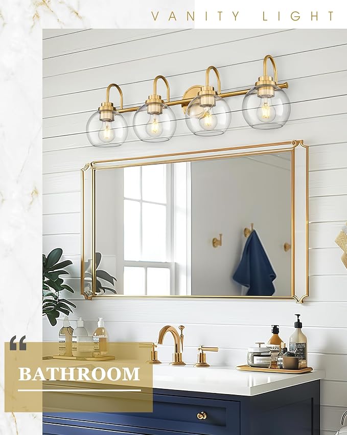 Bathroom Light Fixtures, 4-Light Brushed Gold Vanity Lights - Image 4