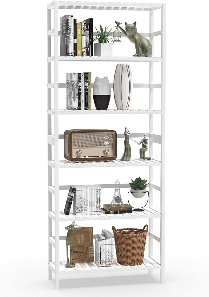 VASMIA 6-Tier Bamboo Shelf, Bamboo Storage Shelving Unit, Tall Bookcase by VASMIA