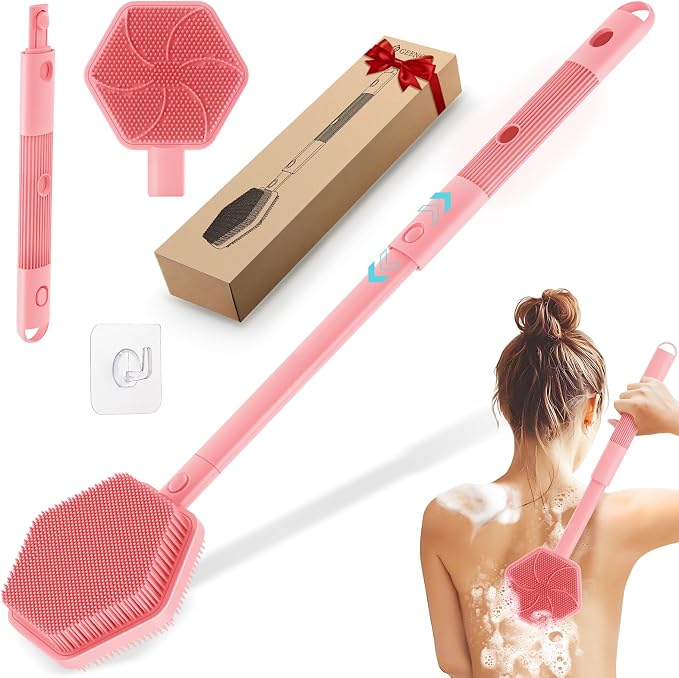 Silicone Back Scrubber for Shower, 3-Length Back Brush Bath Brush by GEENOA