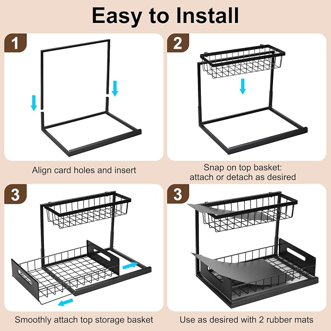 Under Sink Organizer Pull Out Kitchen Sink Organizer, 2 Tier L-Shape Bathroom - Image 3