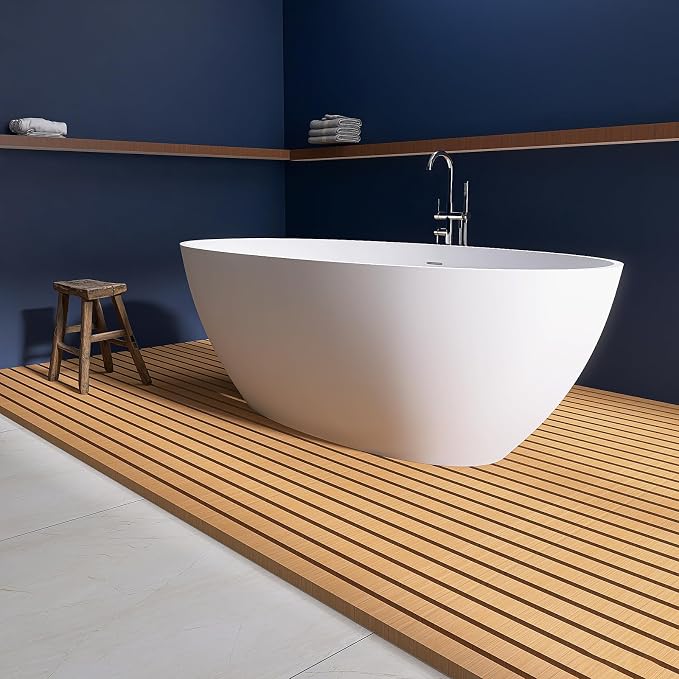 65'' Freestanding Bathtub Resin Stone Soaking Freestanding Tubs Matte Solid - Image 2