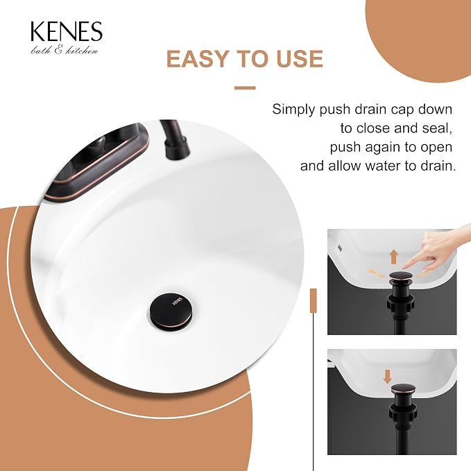 KENES Oil Rubbed Bronze Bathroom Vessel Pop Up Sink Drain, Vanity Faucet Sink - Image 4