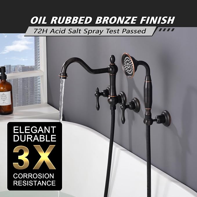 SUMERAIN Oil Rubbed Bronze Wall Mount Bathtub Faucet - Image 5