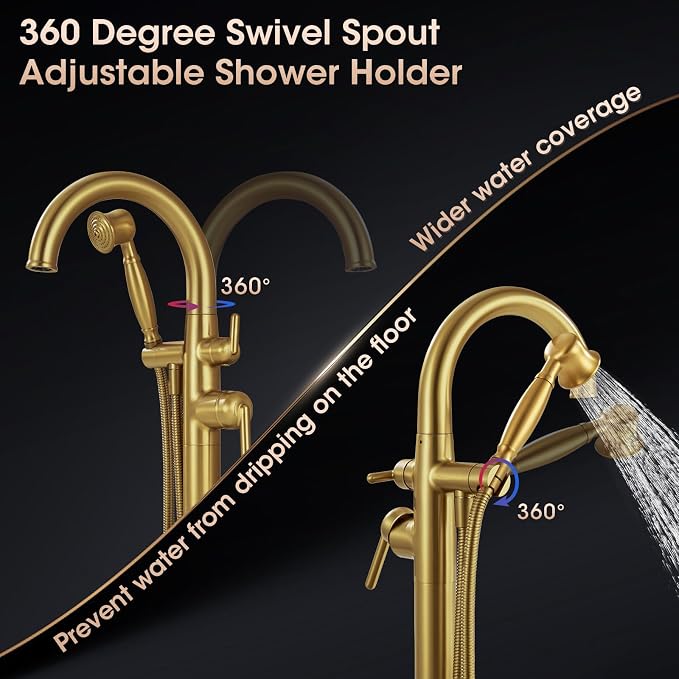 Free Standing Tub Faucet, Wintap Brass Antique Freestanding Bathtub Filler - Image 5