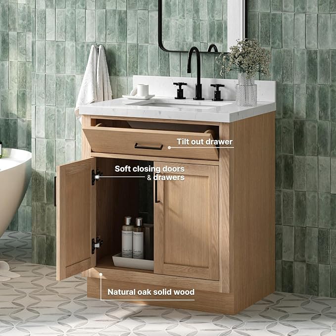 ARIEL Hepburn 30" Inch Oak Single Bathroom Vanity - Image 3