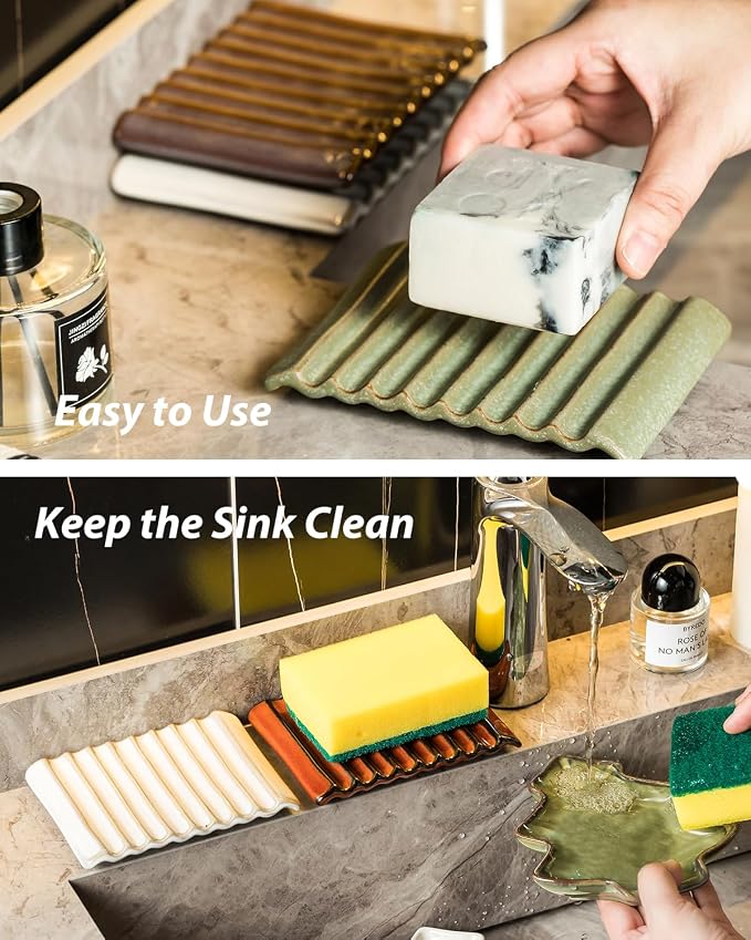 Soap Holder, Ceramic Bar Soap Dishes Soap Saver - Image 6