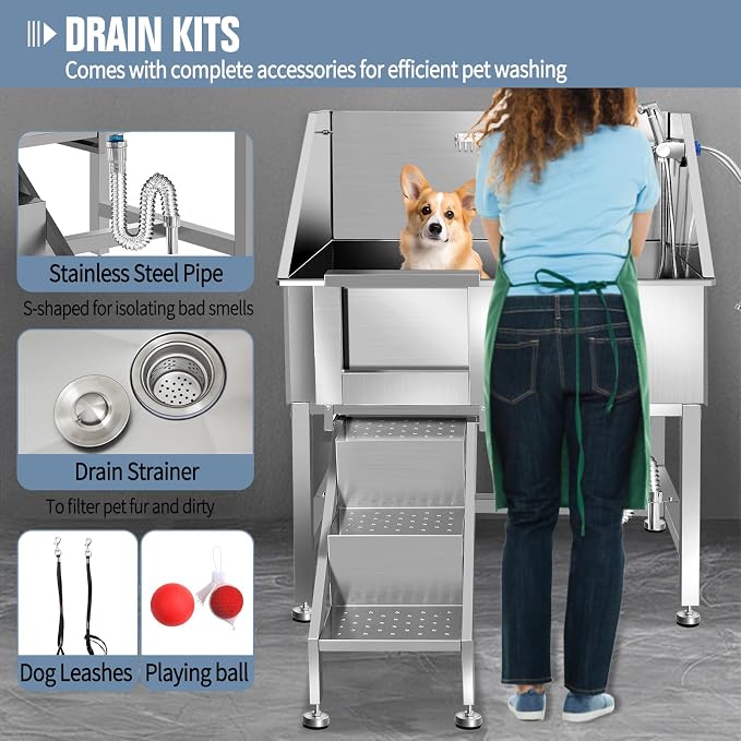 38" Pet Dog Bathing Station W/Ramp, Professional Stainless Steel Dog Grooming - Image 6