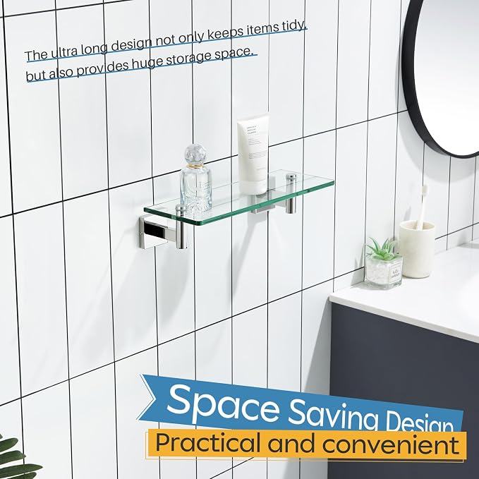 KOKOSIRI Bathroom Shelves Wall Mounted Floating Glass Shelf Polished Stainless - Image 5