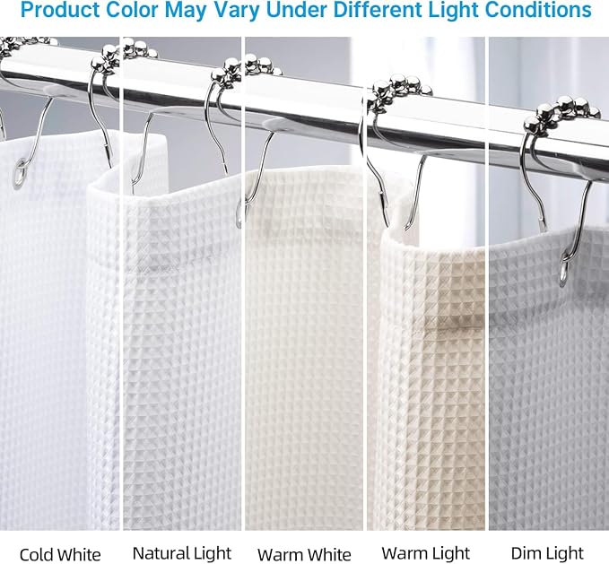 AmazerBath White Shower Curtain 80 Inches Long, Waffle Shower Curtain 72x80 - Image 2