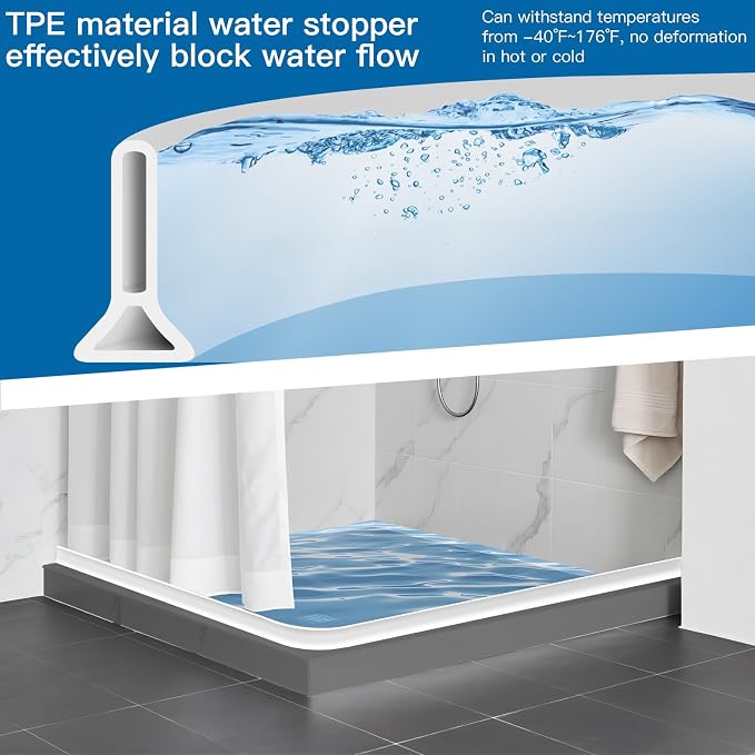 1.96'' High Shower Threshold Water Dam Collapsible 67IN Shower Water Splash - Image 2