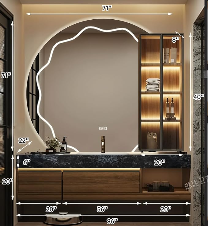 Bathroom Vanity with Sink, Modern Bathroom Vanity with LED Semi-Circle Mirror - Image 2