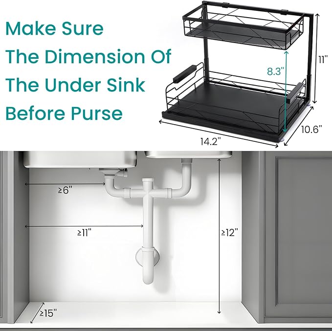 Pull Out Under Sink Organizer, 2 Tier Kitchen Cabinet Organizer - Image 5