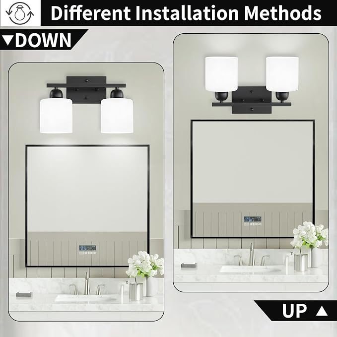 2 Light Black Bathroom Light Fixture, Modern Bathroom Lights - Image 3