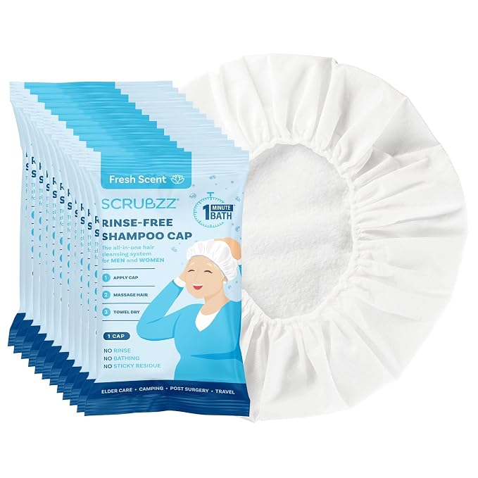 Scrubzz Shampoo Caps No Rinse for Elderly and Bedridden Patients, Rinse Free by Scrubzz