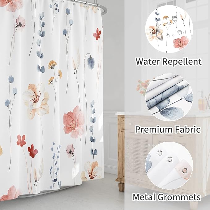 Gibelle Small Stall Shower Curtain 36 x 72, Narrow Half Watercolor Floral - Image 3