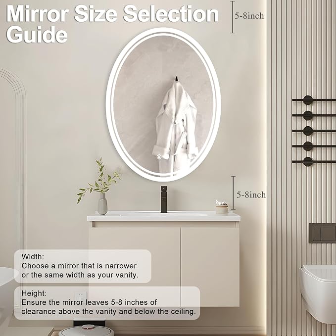 32 x 24 inch Oval LED Bathroom Mirror Anti-Fog 3 Colors Light Dimmable Wall - Image 6