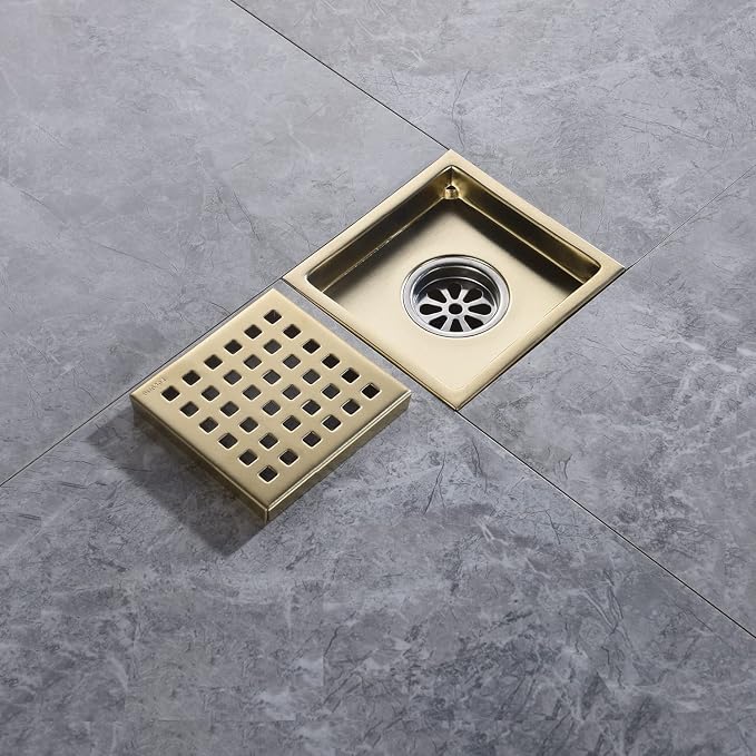4 Inch Brushed Gold Shower Floor Drain Square - Image 4