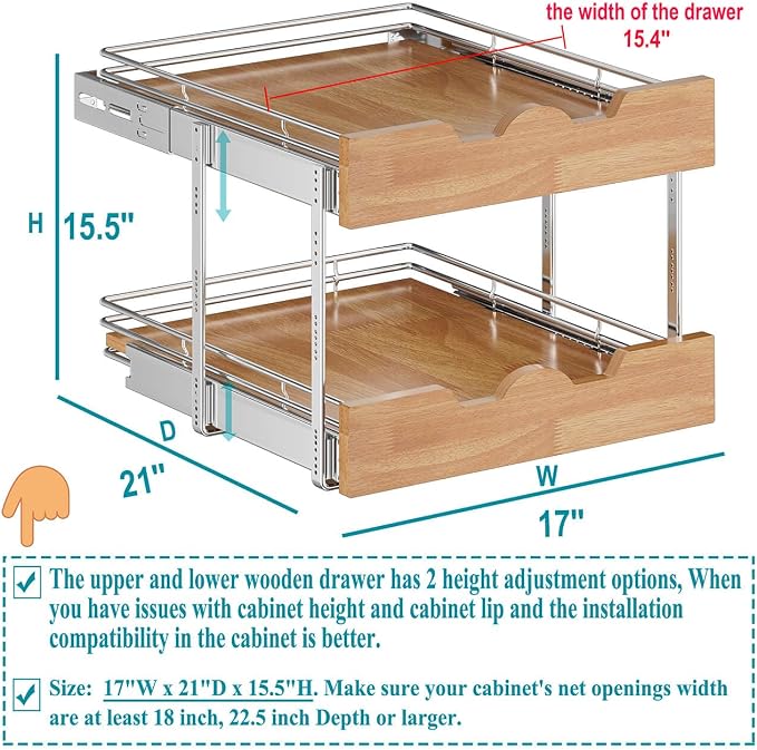 OCG Pull Out Cabinet Organizer 17" W x 21" D, 2 Tier Slide Out Shelf, - Image 3