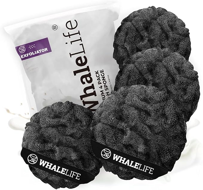 Loofah Sponge Bath Sponge for Women Men 4 Pack by WhaleLife
