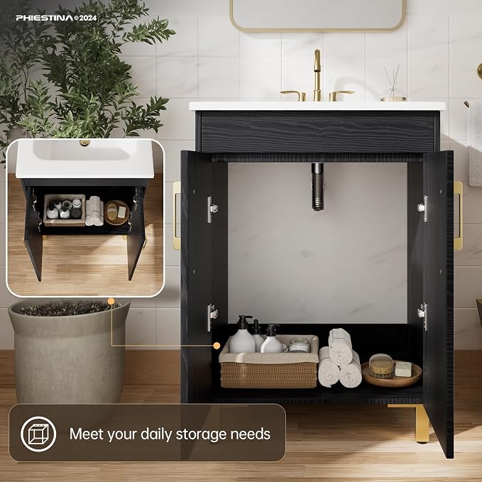 phiestina Fully Pre-Assembled Black 24 Inch Bathroom Vanity - Image 5