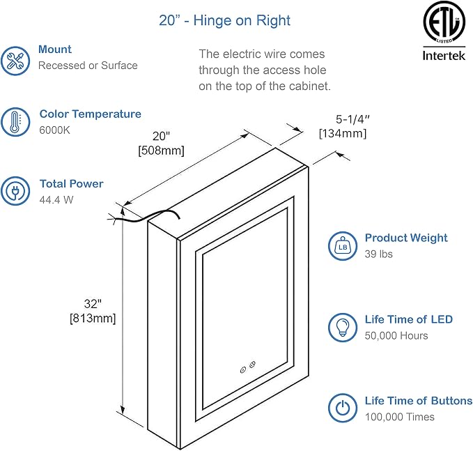 BLOSSOM Recessed or Surface LED Lighted Mirror Medicine Cabinet - Image 2