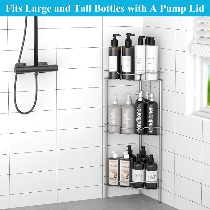 3 Tier Floor Standing Corner Shower Caddy Organizer Shelf - Image 4