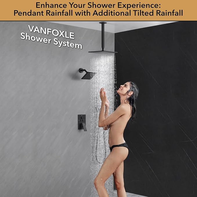 VANFOXLE Shower Faucet Set Matte Black Shower System, Push Button Diverter - Image 6