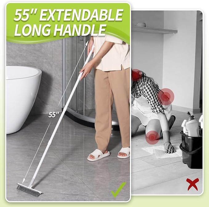 Grout Brush with Long Handle, Floor Cleaning Scrubber with Stiff Bristles - Image 5