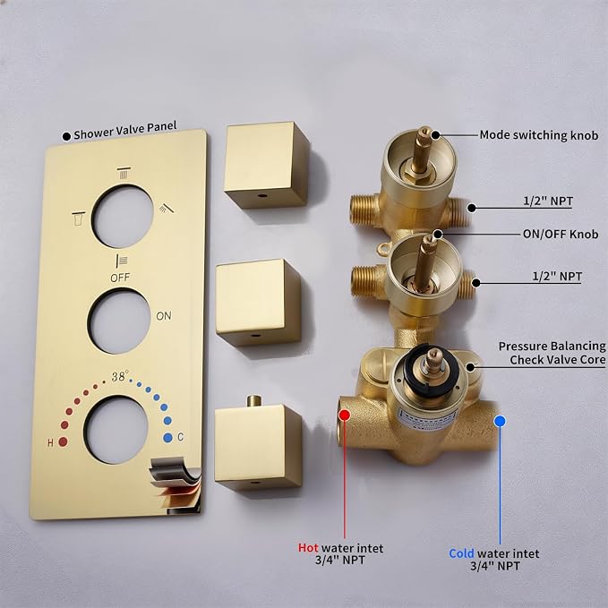 Thermostatic Shower System Brushed Gold Shower Faucet Set, Four Modes Shower - Image 8